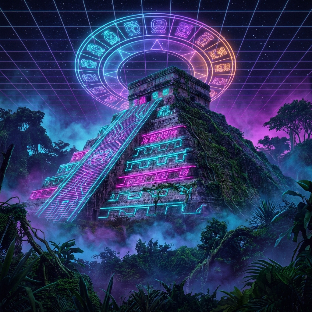 Neon Mayan Midnight Temple