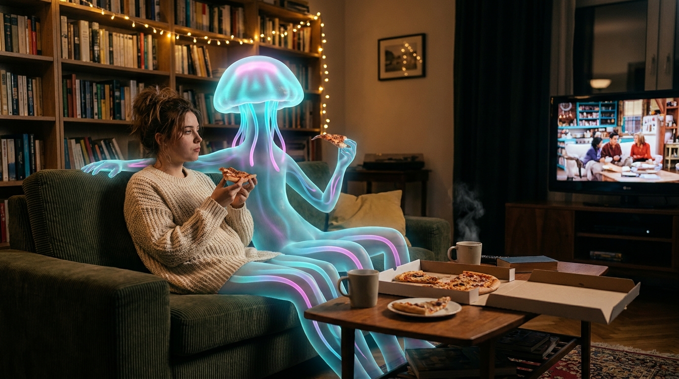 Midnight Pizza With Bioluminescent Friend