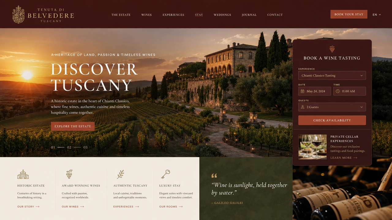 Tuscan Vineyard Luxury Web Layout