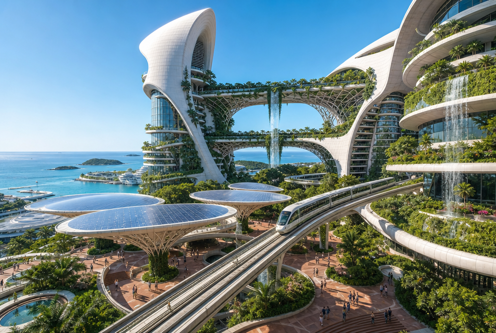 Futuristic Biophilic Coastal Ecopolis