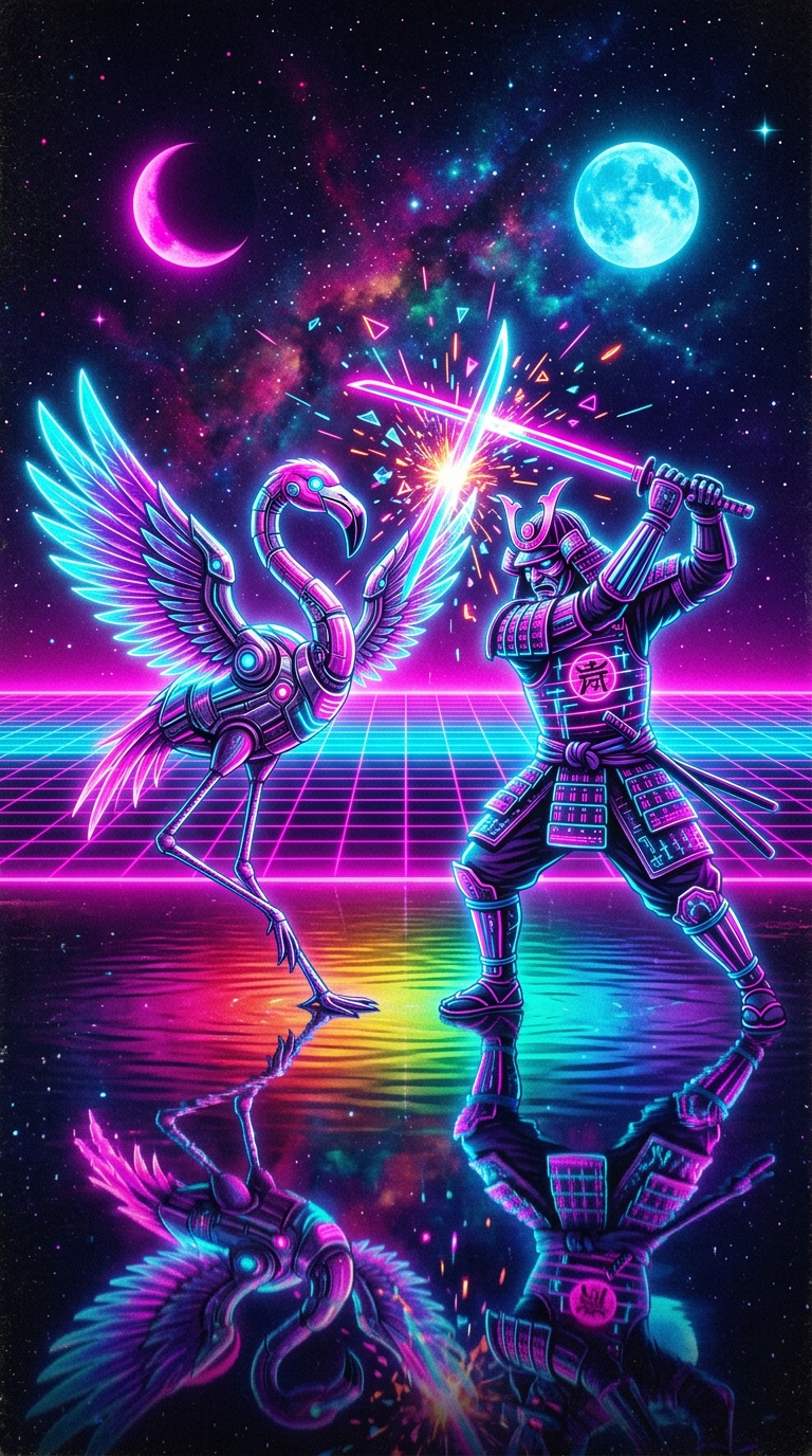 Cyber Samurai Versus Neon Flamingo